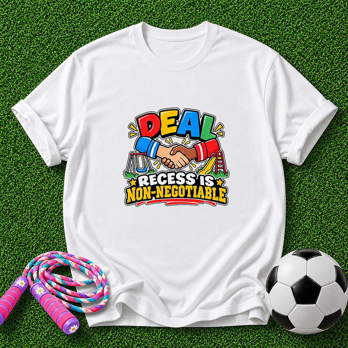Recess Is Non-Negotiable Kids T-Shirt - White