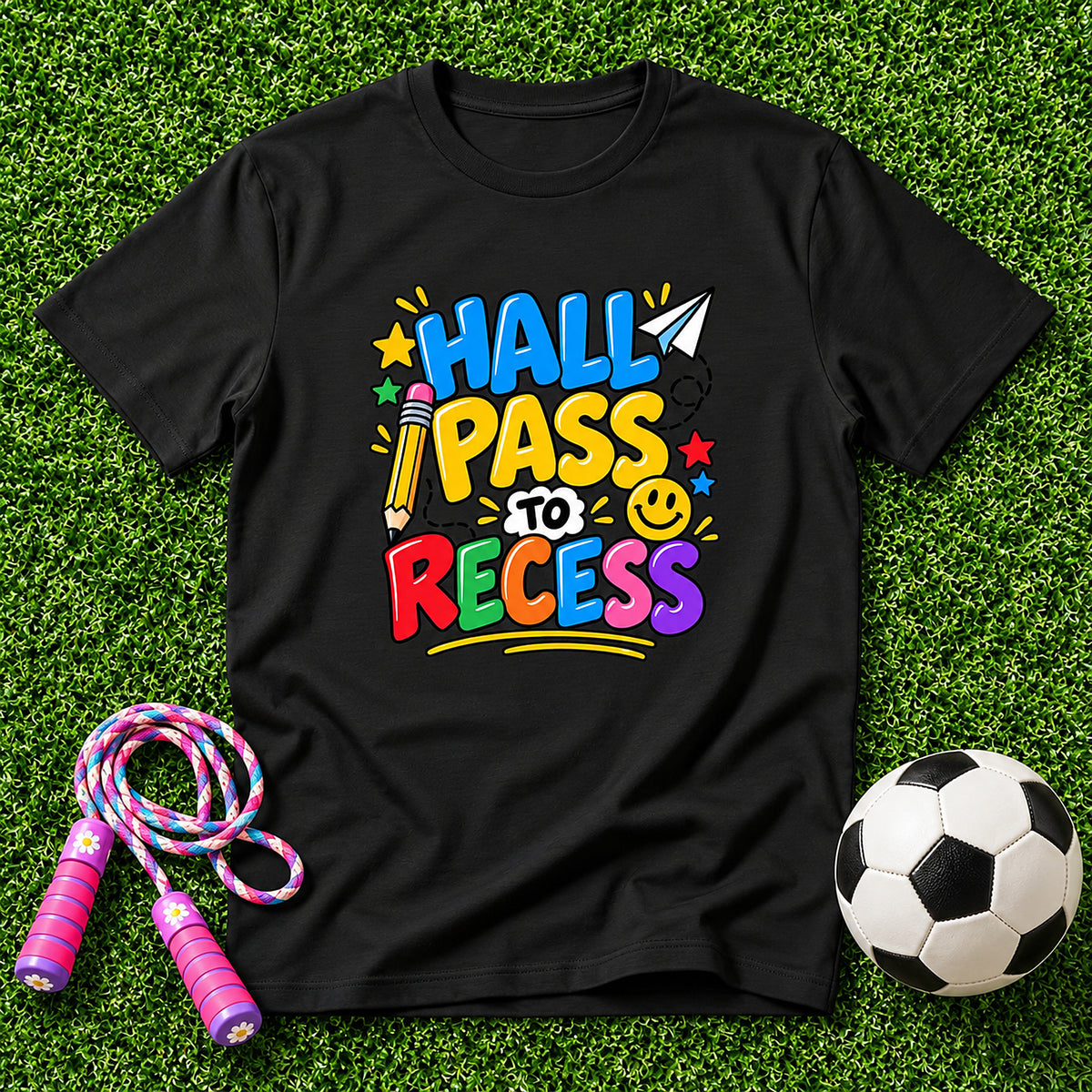 Hall Pass To Recess Kids T-Shirt - Black