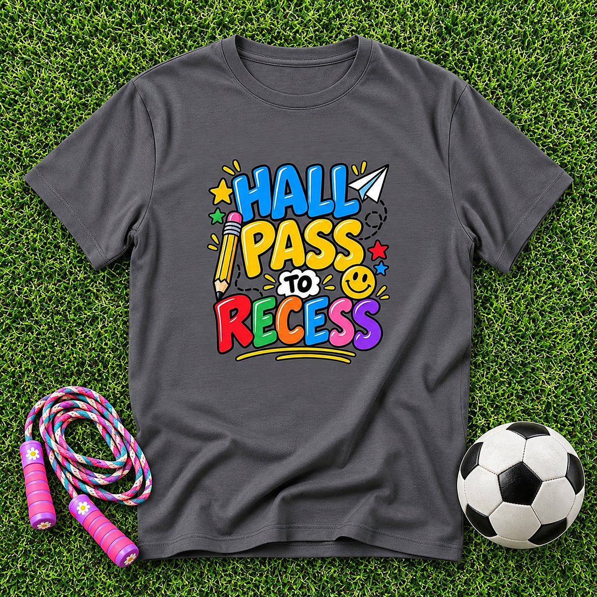 Hall Pass To Recess Kids T-Shirt - Charcoal