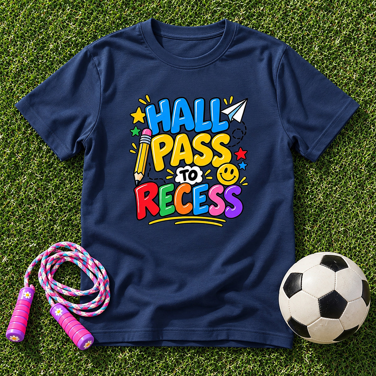 Hall Pass To Recess Kids T-Shirt - Navy