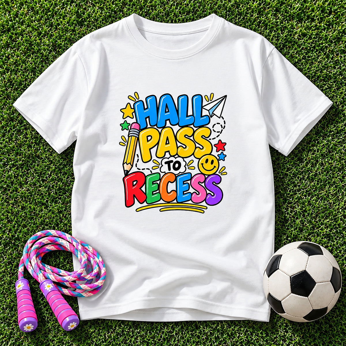 Hall Pass To Recess Kids T-Shirt - White