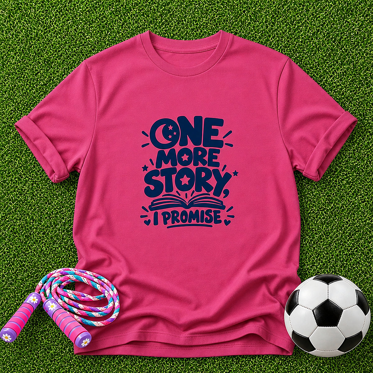 One More Story, I Promise Kids T-Shirt - Heliconia