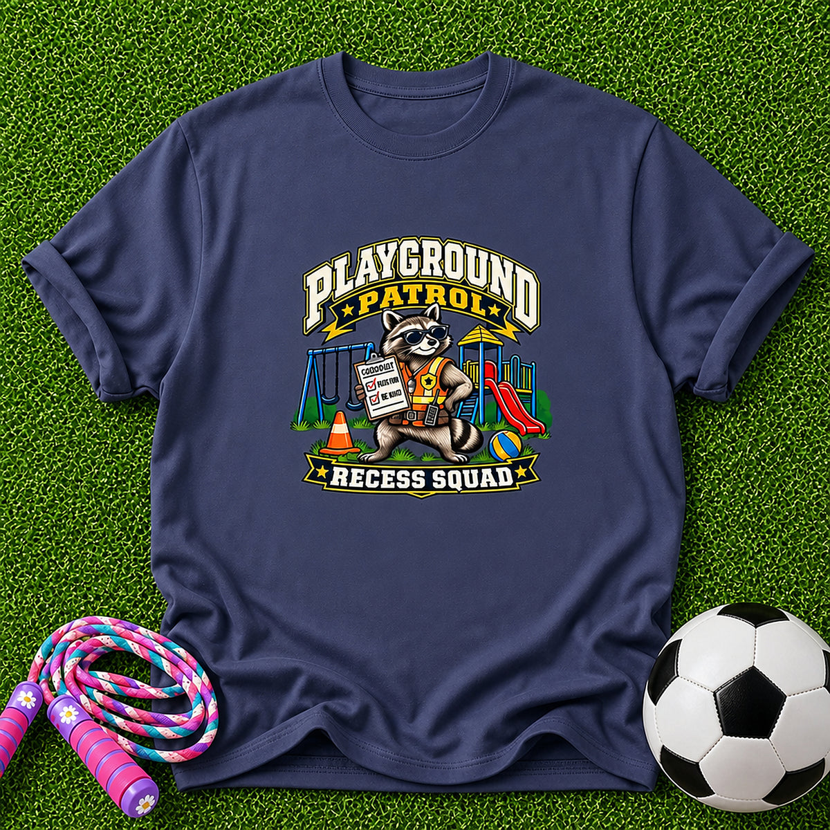 Playground Patrol Raccoon Kids T-Shirt - Heather Navy