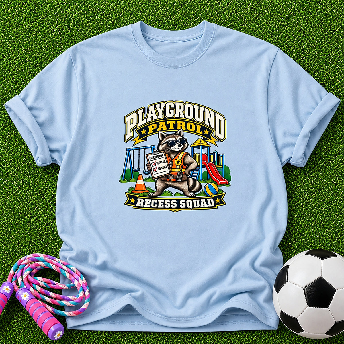 Playground Patrol Raccoon Kids T-Shirt - Light Blue