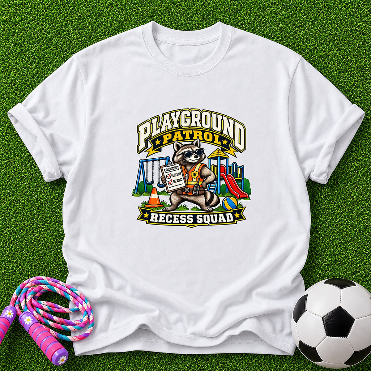 Playground Patrol Raccoon Kids T-Shirt - White