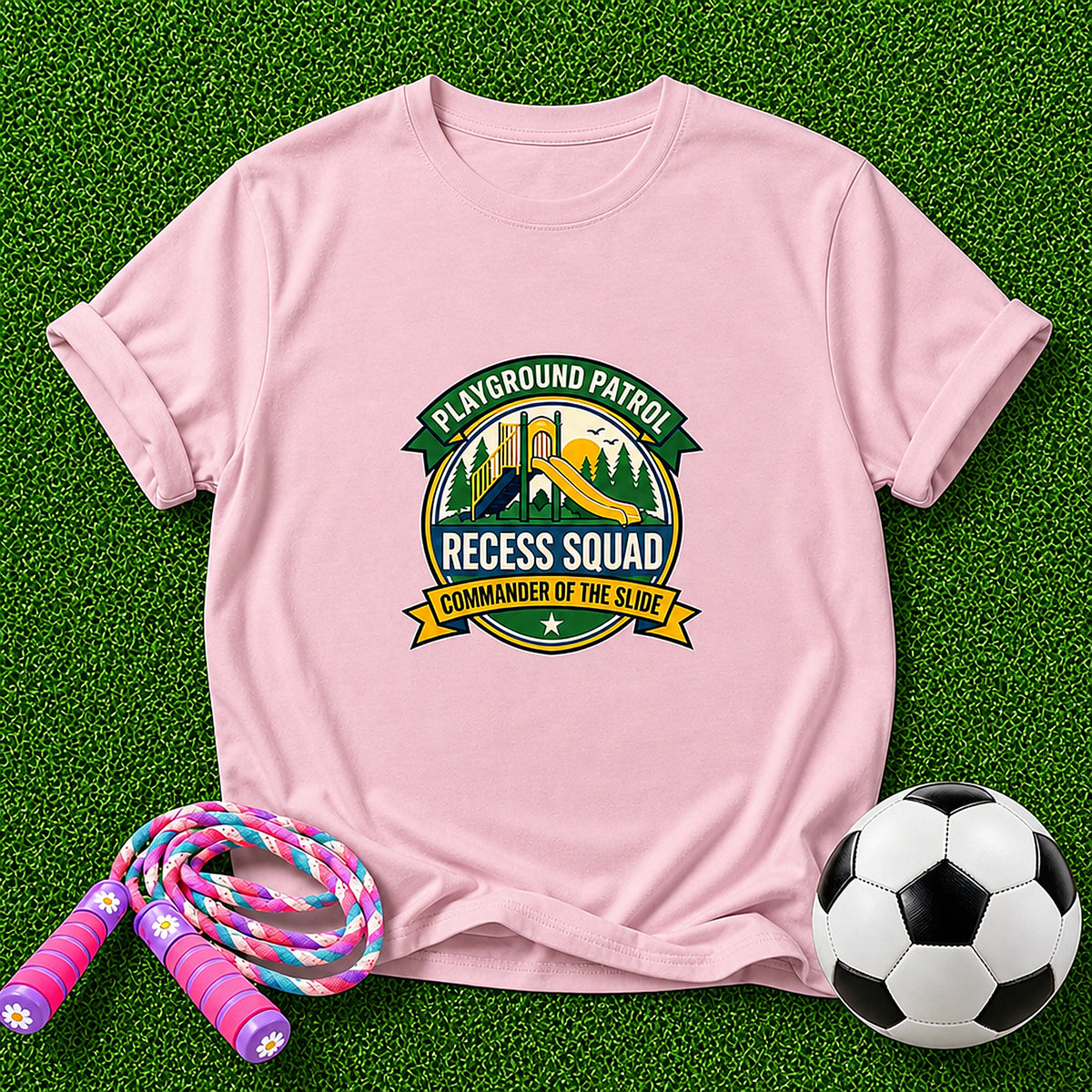 Playground Patrol Commander Of The Slide Kids T-Shirt - Light Pink