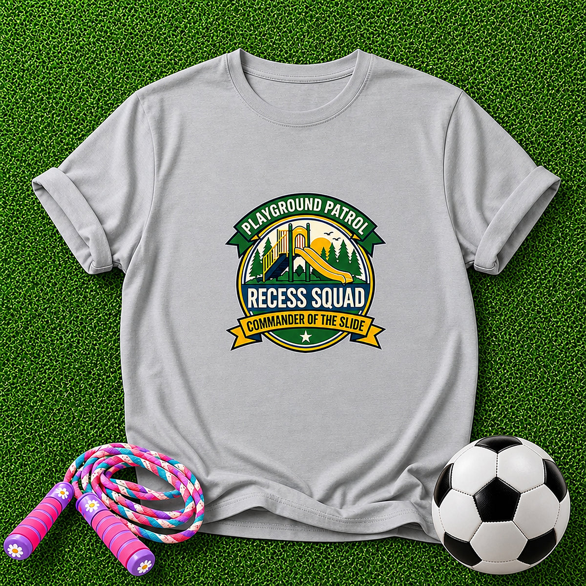 Playground Patrol Commander Of The Slide Kids T-Shirt - Sport Grey