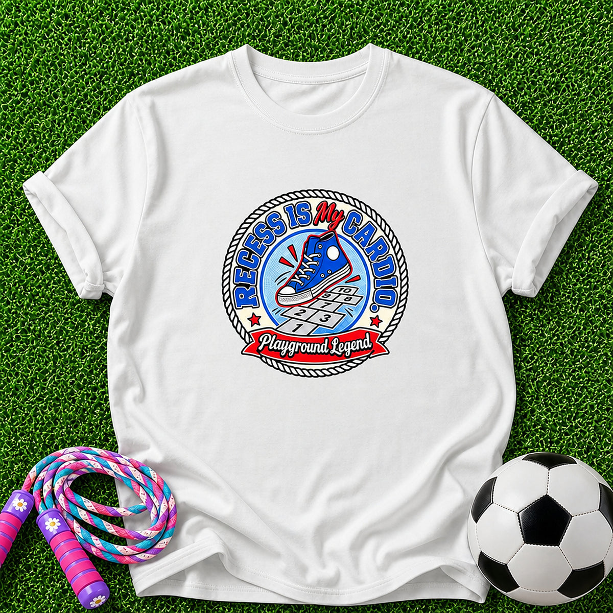 Recess Is My Cardio Playground Legend Kids T-Shirt - Round Badge - White