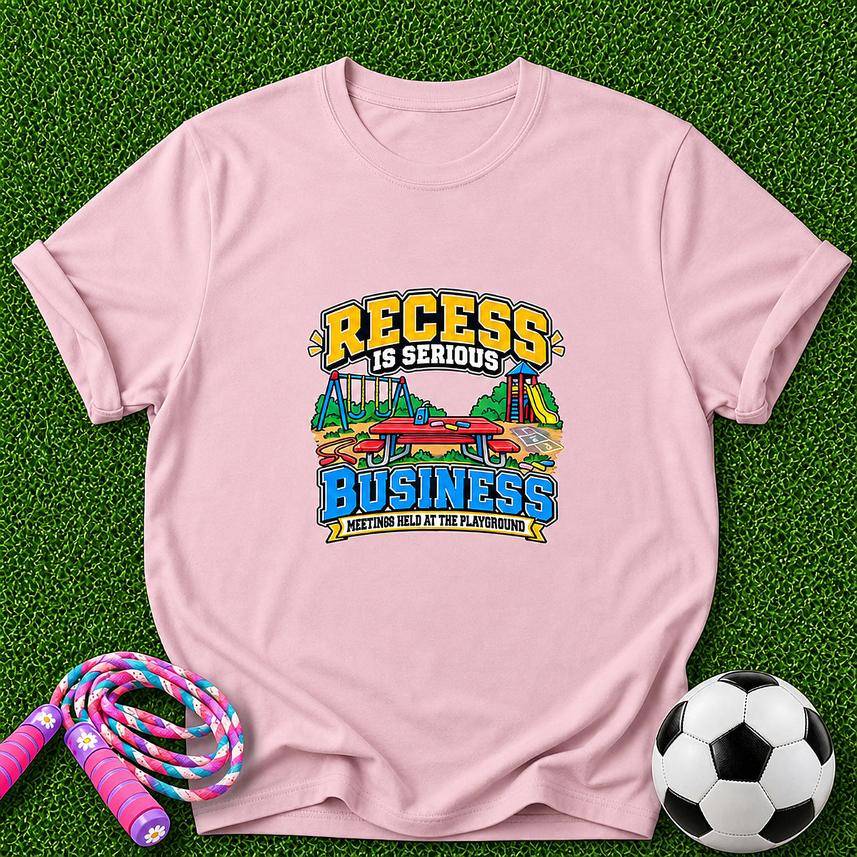 Recess Is Serious Business Kids T-Shirt - Meetings Held At The Playground - Light Pink