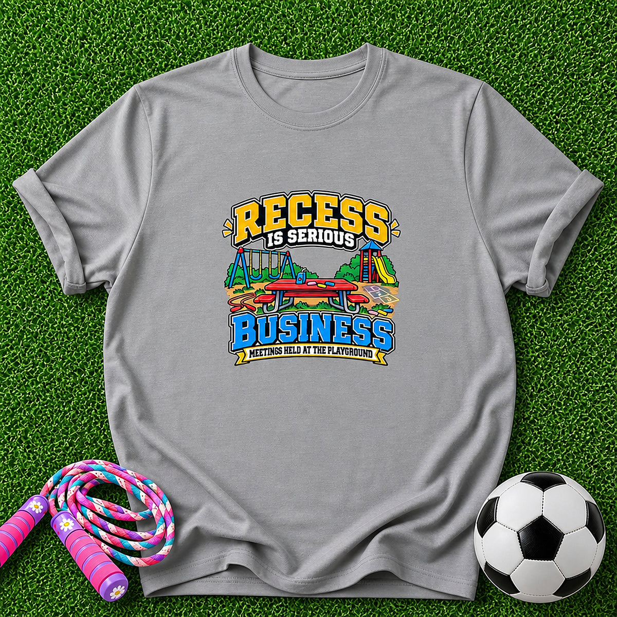 Recess Is Serious Business Kids T-Shirt - Meetings Held At The Playground - Sport Grey