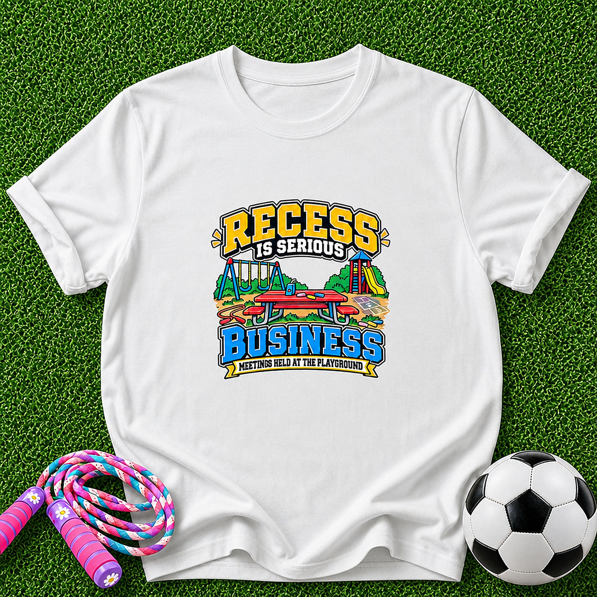 Recess Is Serious Business Kids T-Shirt - Meetings Held At The Playground - White