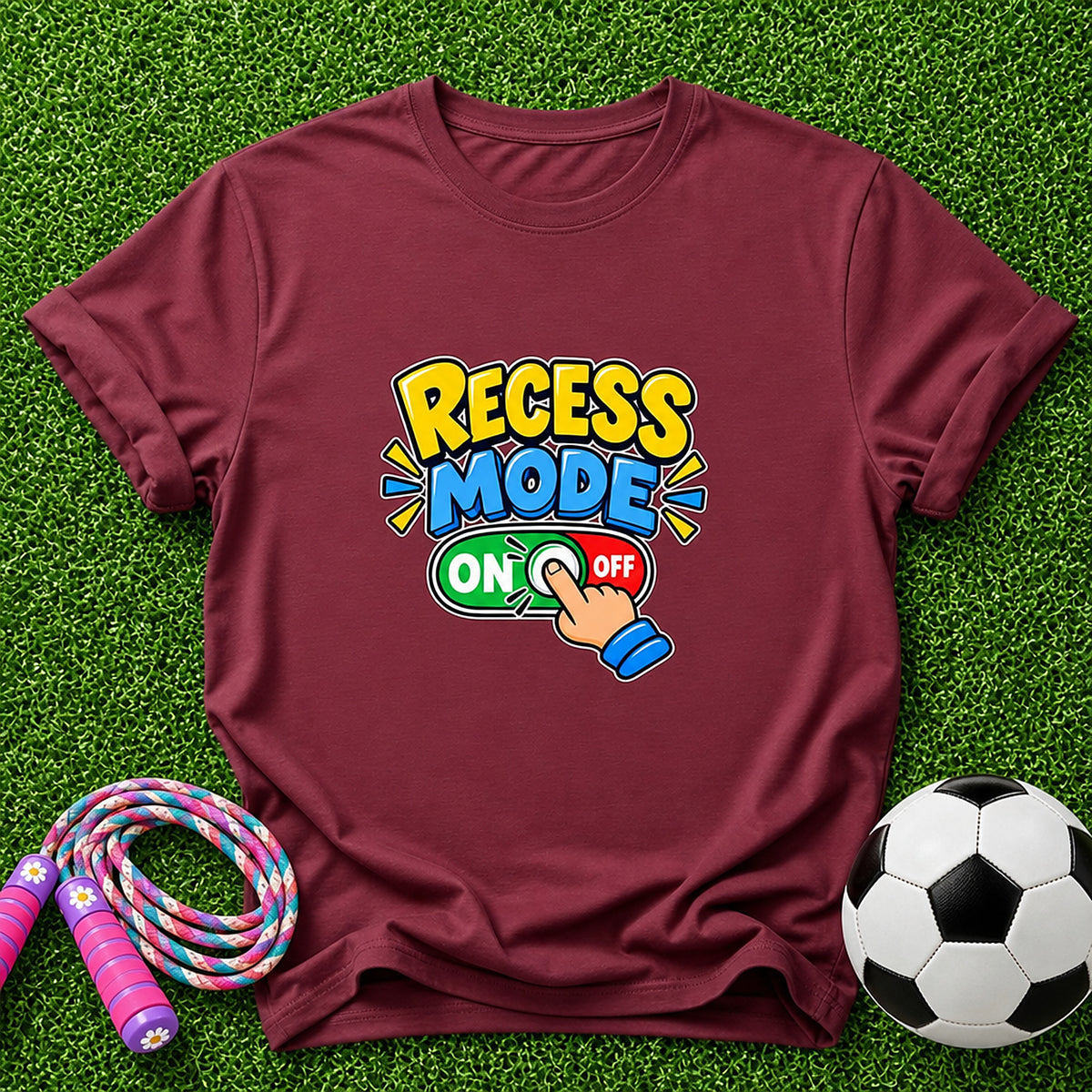 Recess Mode ON Finger Switch Kids T-Shirt - Cardinal Red