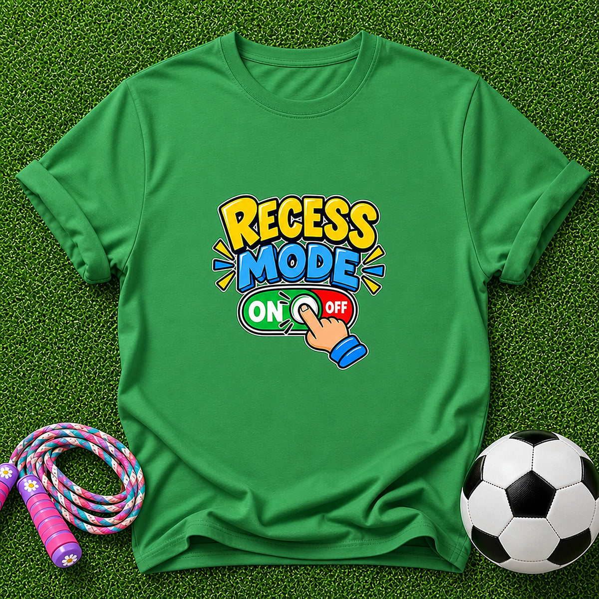 Recess Mode ON Finger Switch Kids T-Shirt - Irish Green