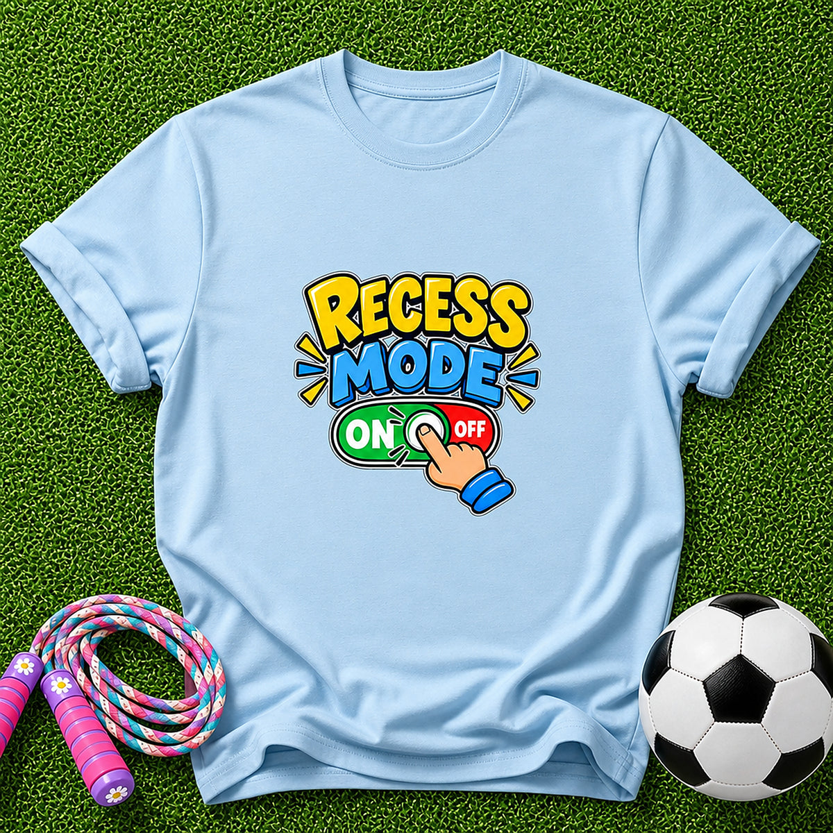 Recess Mode ON Finger Switch Kids T-Shirt - Light Blue