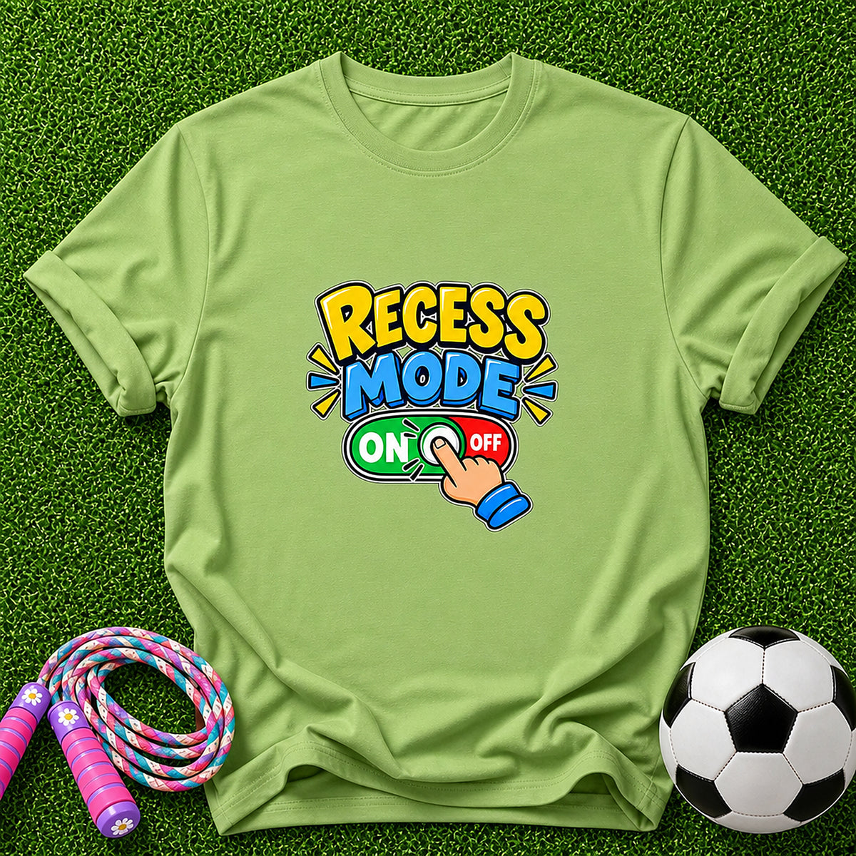 Recess Mode ON Finger Switch Kids T-Shirt - Lime