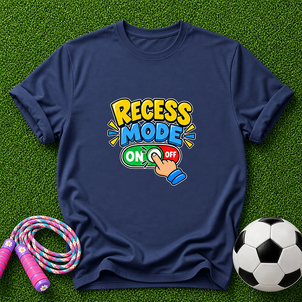 Recess Mode ON Finger Switch Kids T-Shirt - Navy