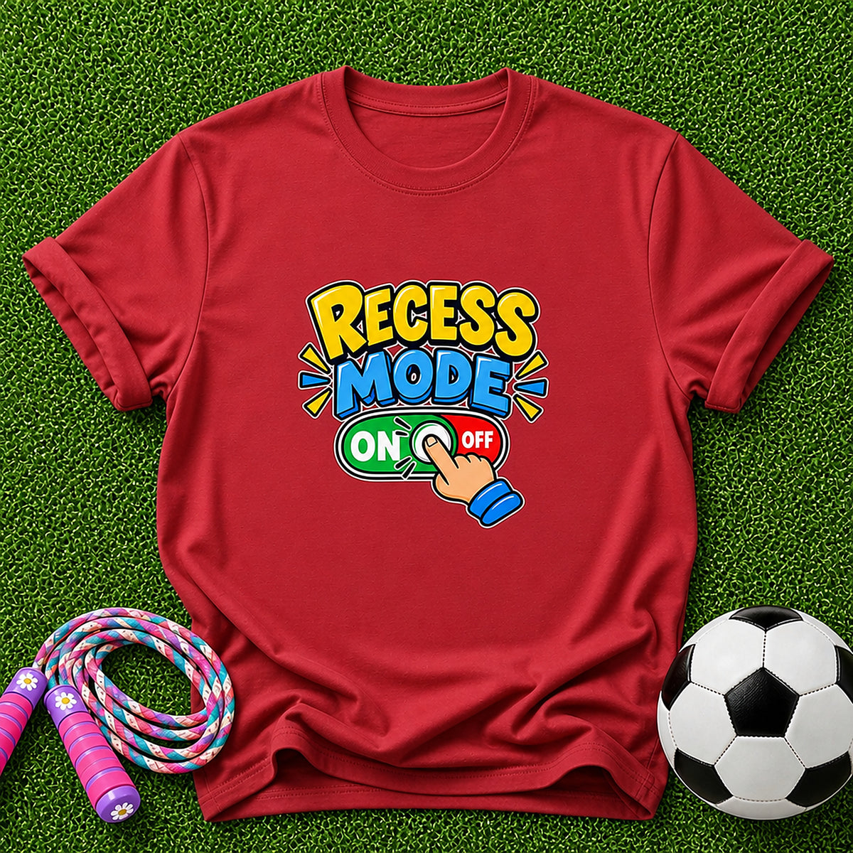 Recess Mode ON Finger Switch Kids T-Shirt - Red