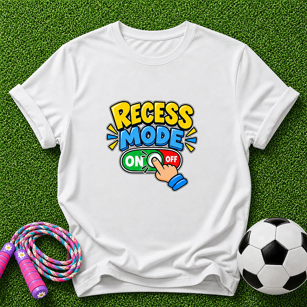 Recess Mode ON Finger Switch Kids T-Shirt - White