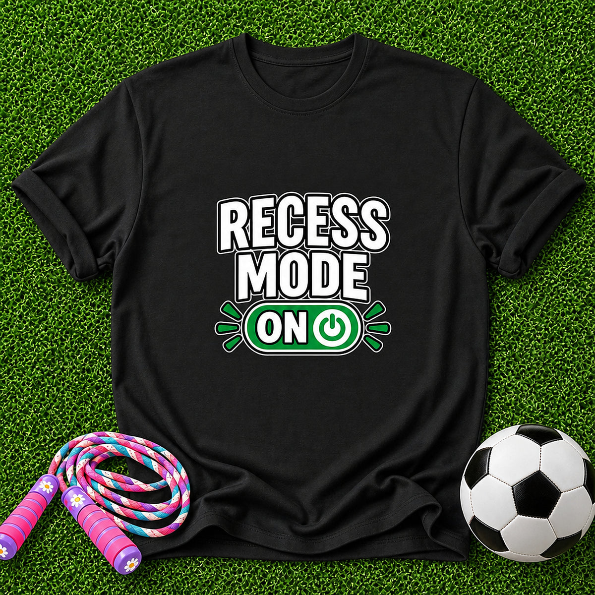 Recess Mode ON Kids T-Shirt - White Lettering - Black