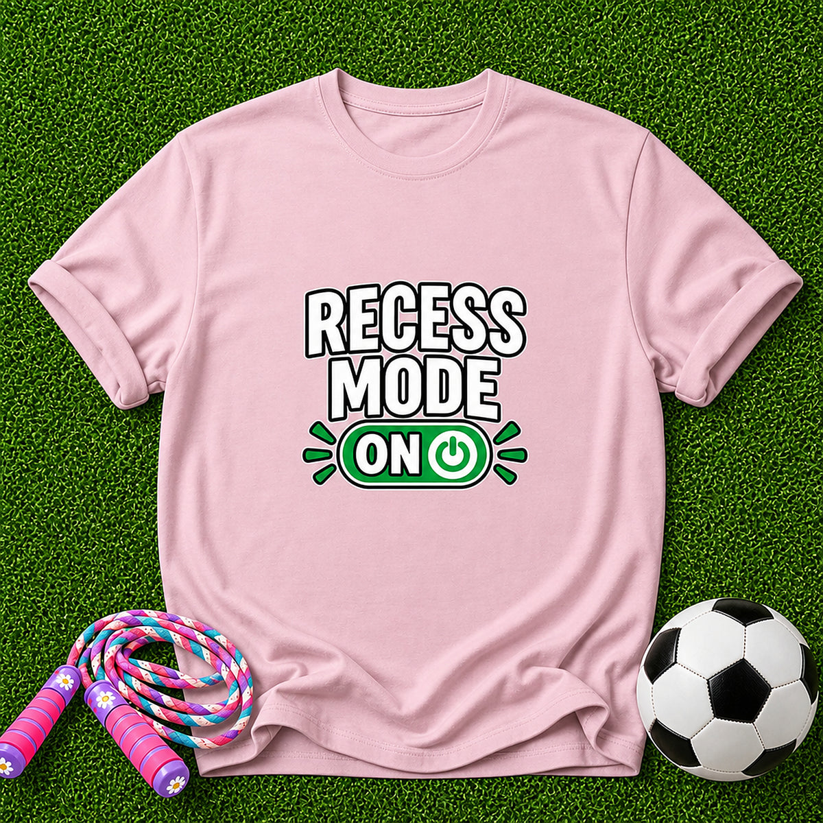 Recess Mode ON Kids T-Shirt - White Lettering - Light Pink