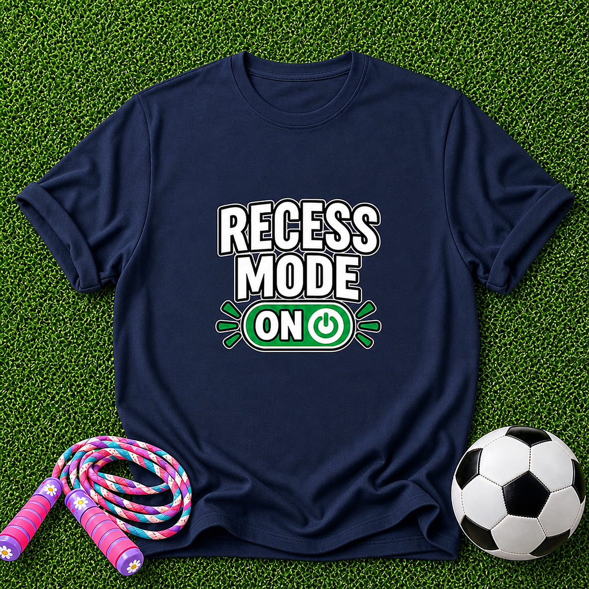 Recess Mode ON Kids T-Shirt - White Lettering - Navy