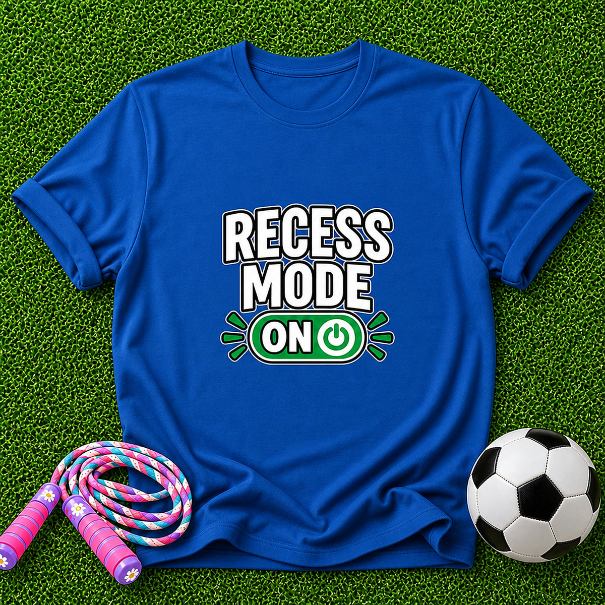 Recess Mode ON Kids T-Shirt - White Lettering - Royal