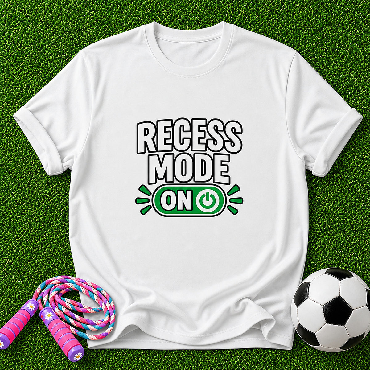 Recess Mode ON Kids T-Shirt - White Lettering - White