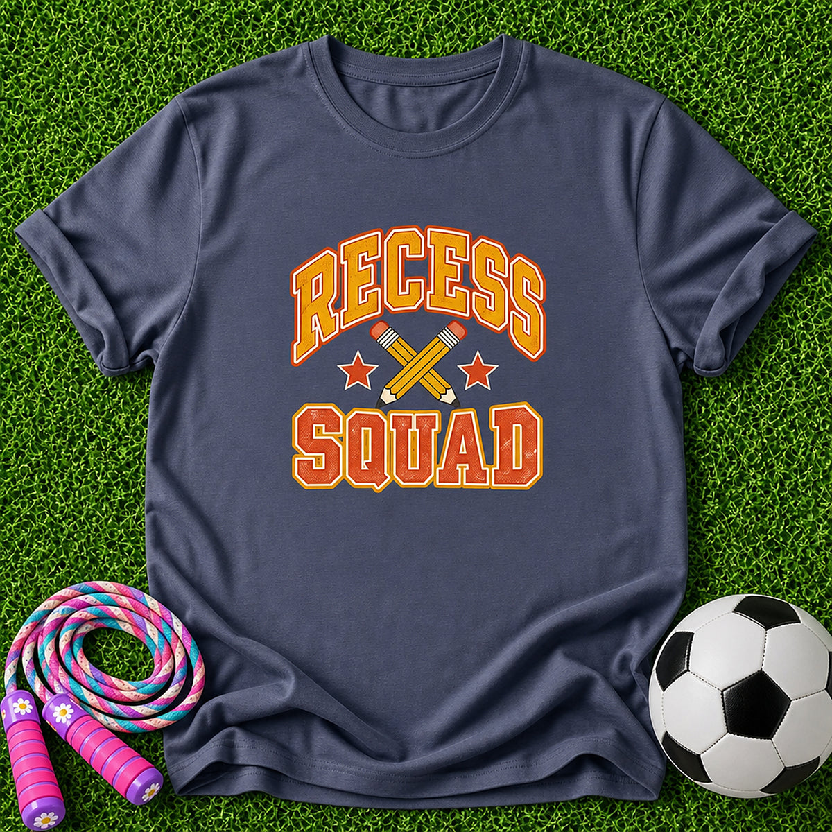 Recess Squad Crossed Pencils Kids T-Shirt - Heather Navy