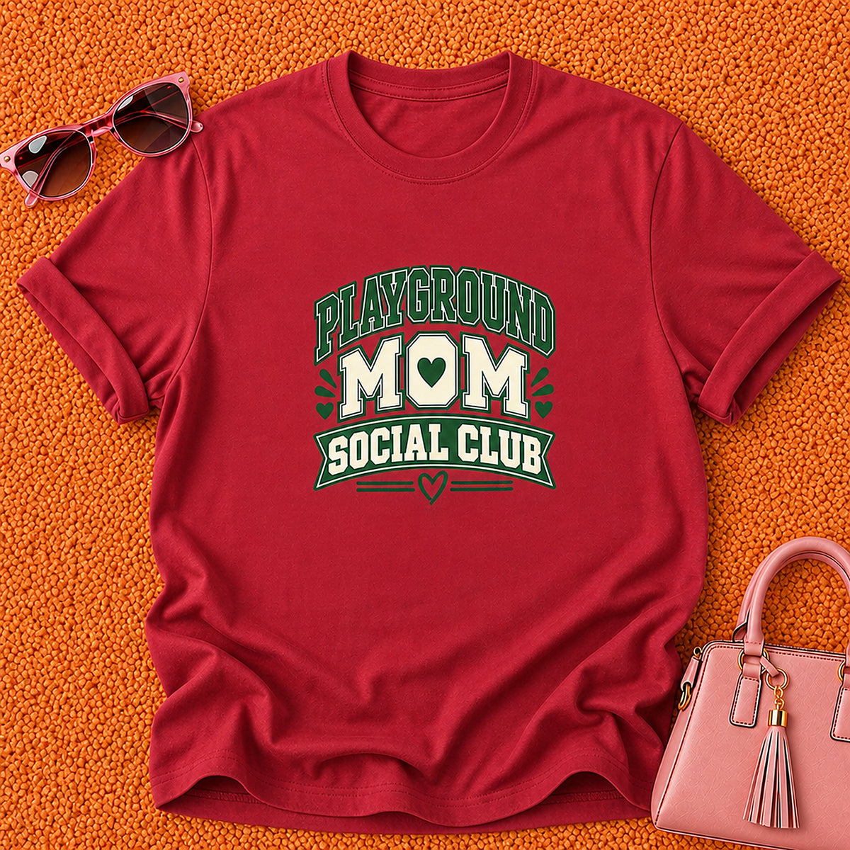 Playground Mom Social Club T-Shirt - Green Heart - Red