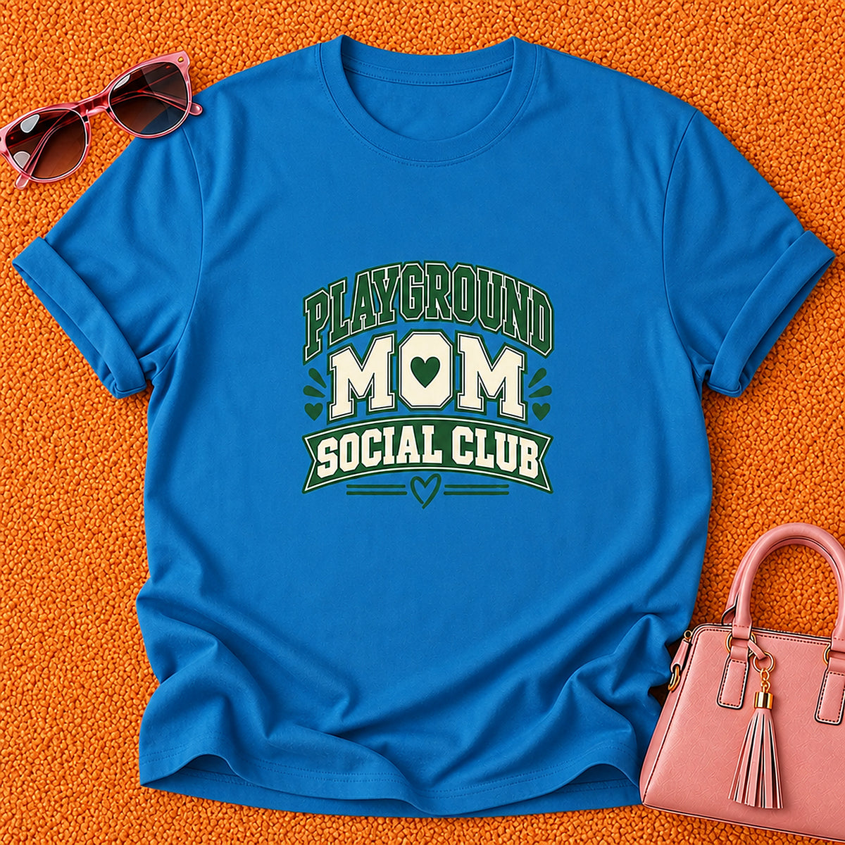 Playground Mom Social Club T-Shirt - Green Heart - Sapphire