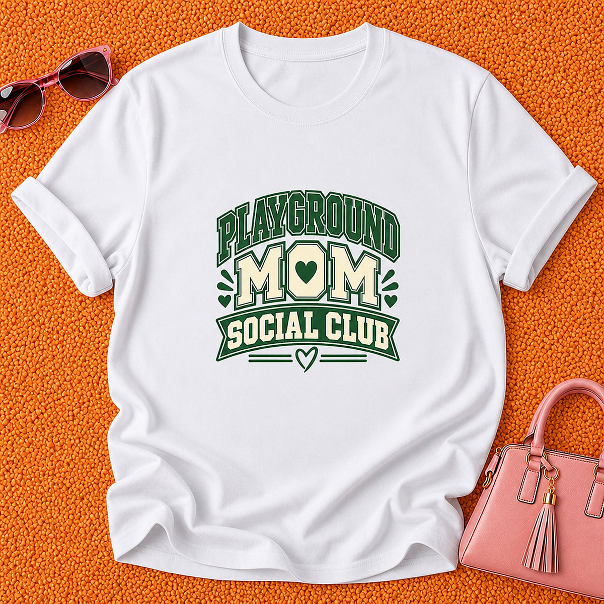 Playground Mom Social Club T-Shirt - Green Heart - White