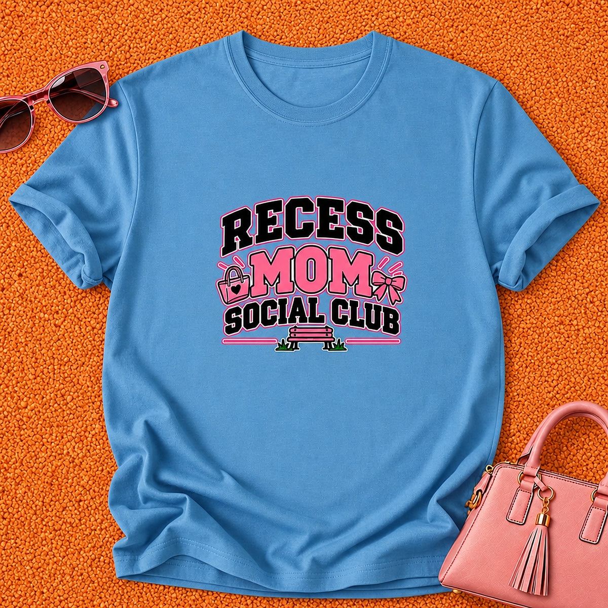 Recess Mom Social Club T-Shirt - Heather Sapphire