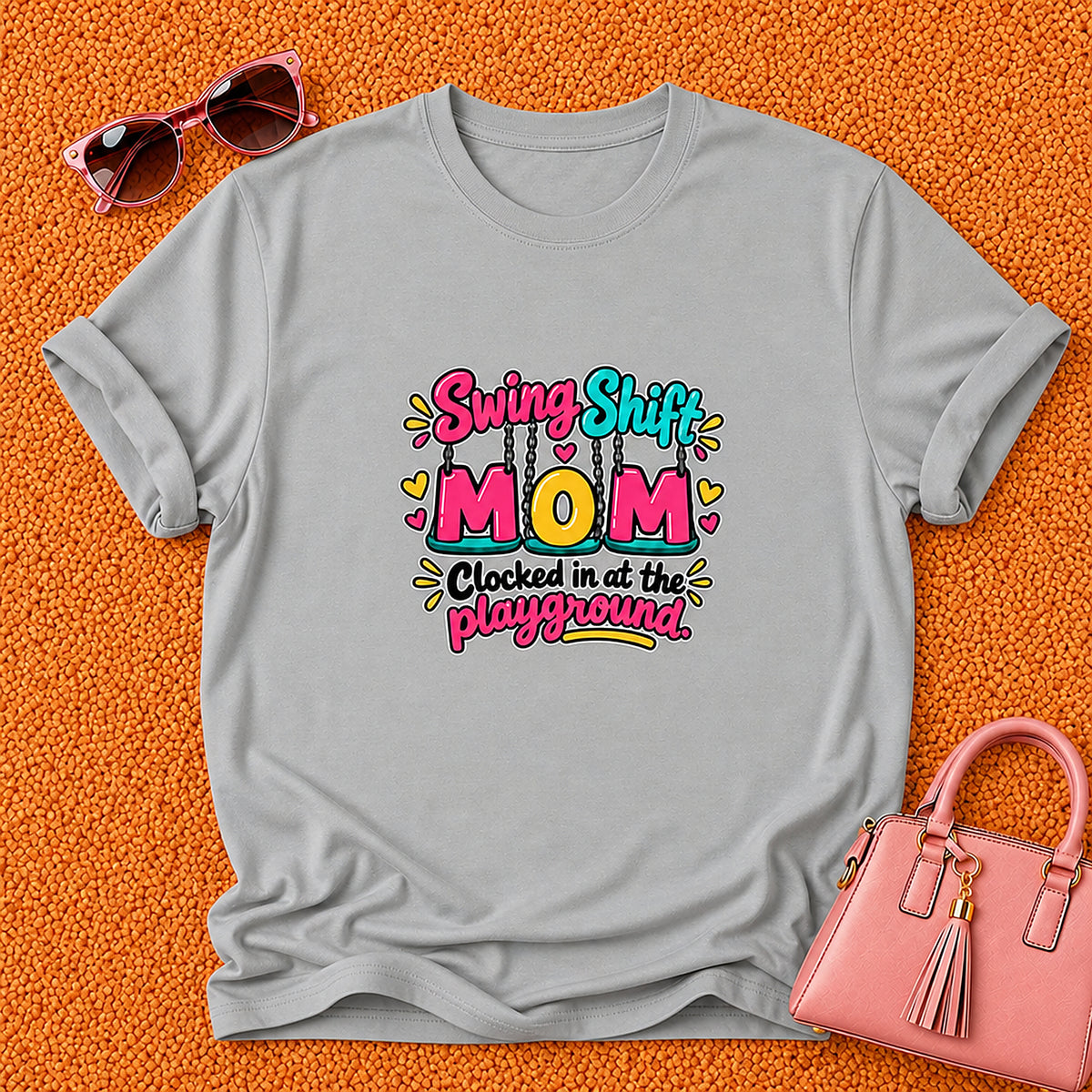 Swing Shift Mom T-Shirt - Clocked In At The Playground - Sport Grey