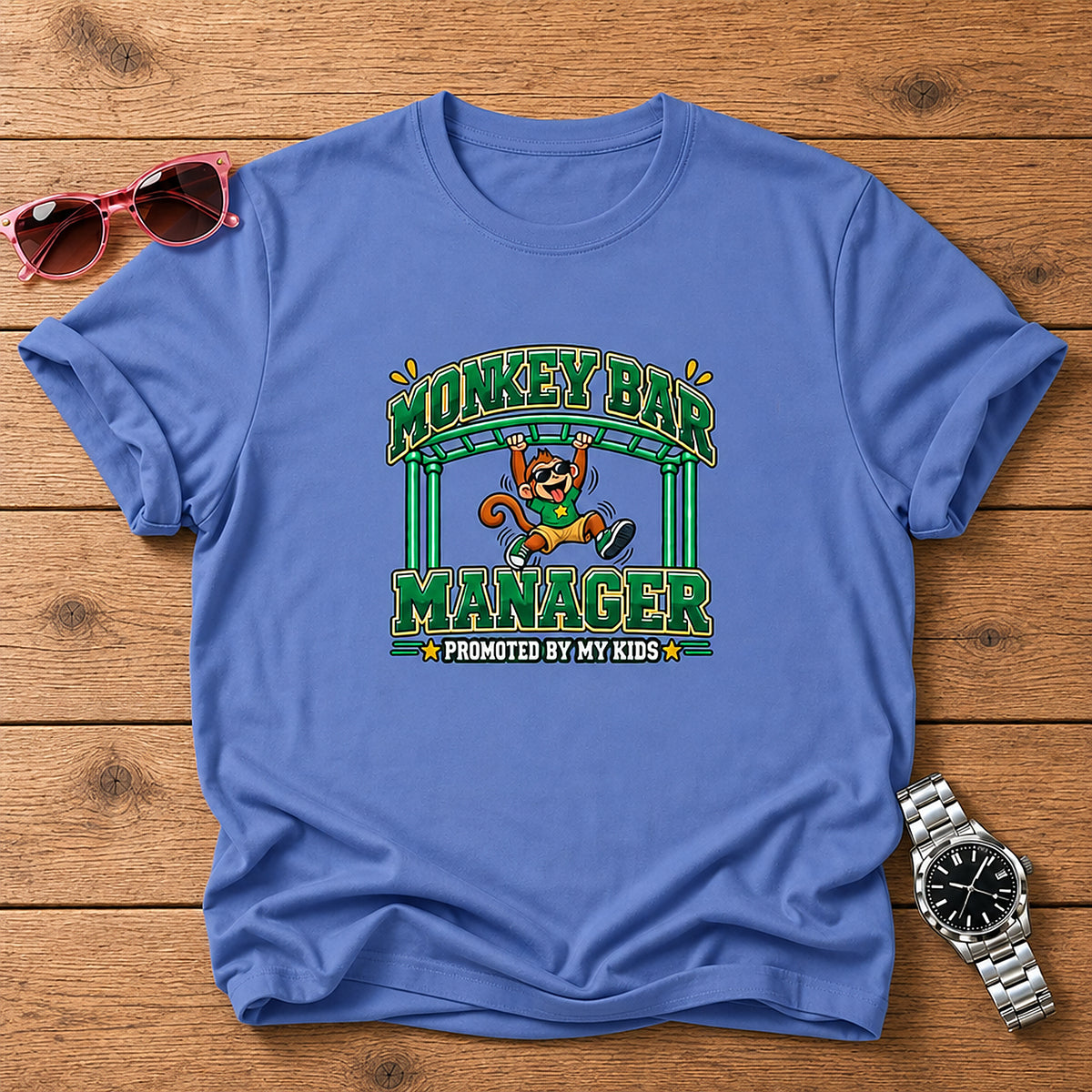 Monkey Bar Manager T-Shirt - Promoted By My Kids - Iris