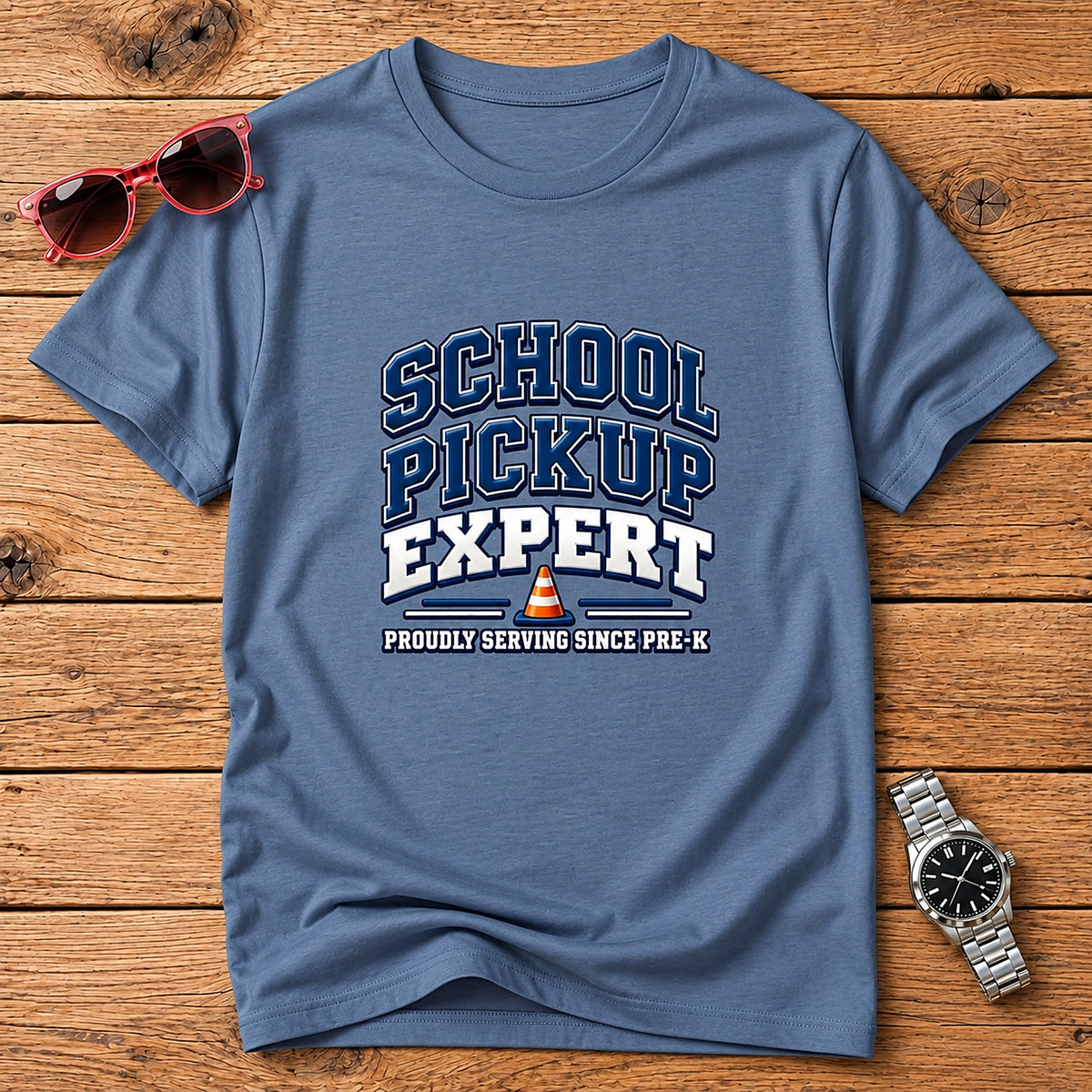 School Pickup Expert T-Shirt - Proudly Serving Since Pre-K - Heather Indigo