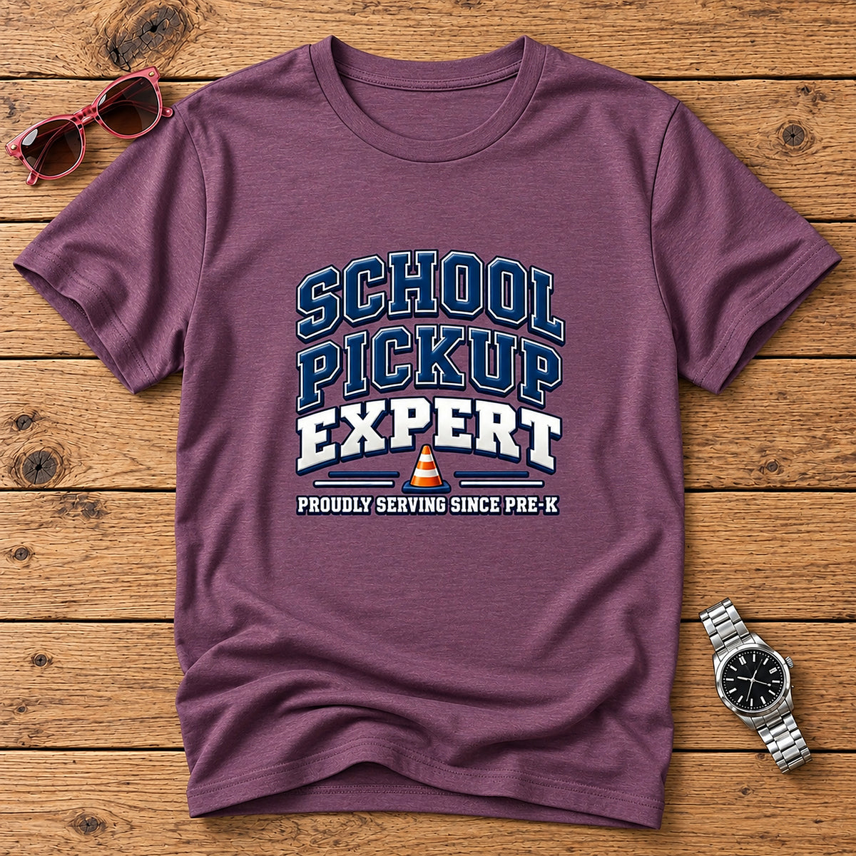 School Pickup Expert T-Shirt - Proudly Serving Since Pre-K - Heather Maroon