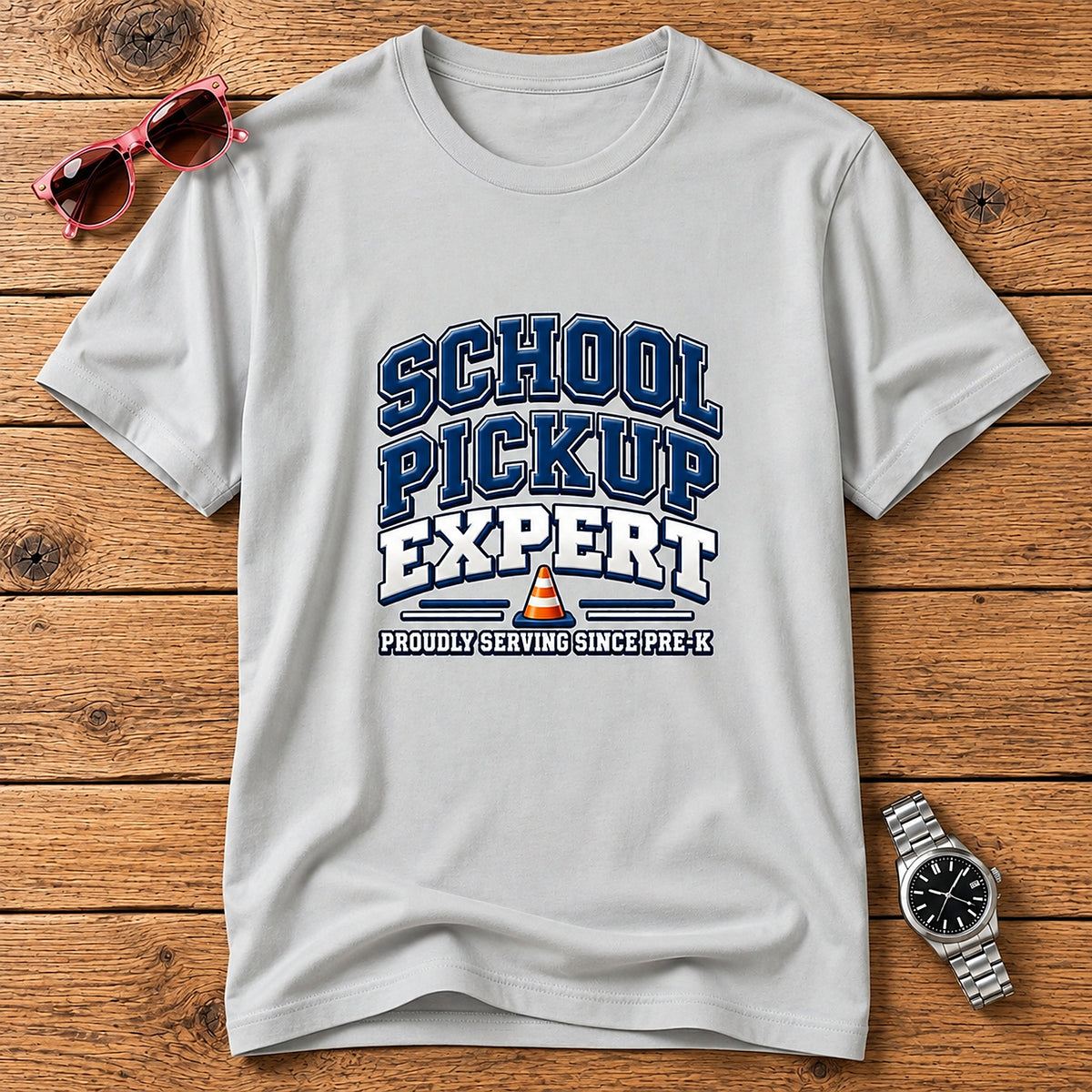 School Pickup Expert T-Shirt - Proudly Serving Since Pre-K - Ice Grey
