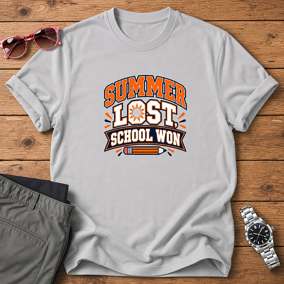 Summer Lost, School Won T-Shirt - Ice Grey
