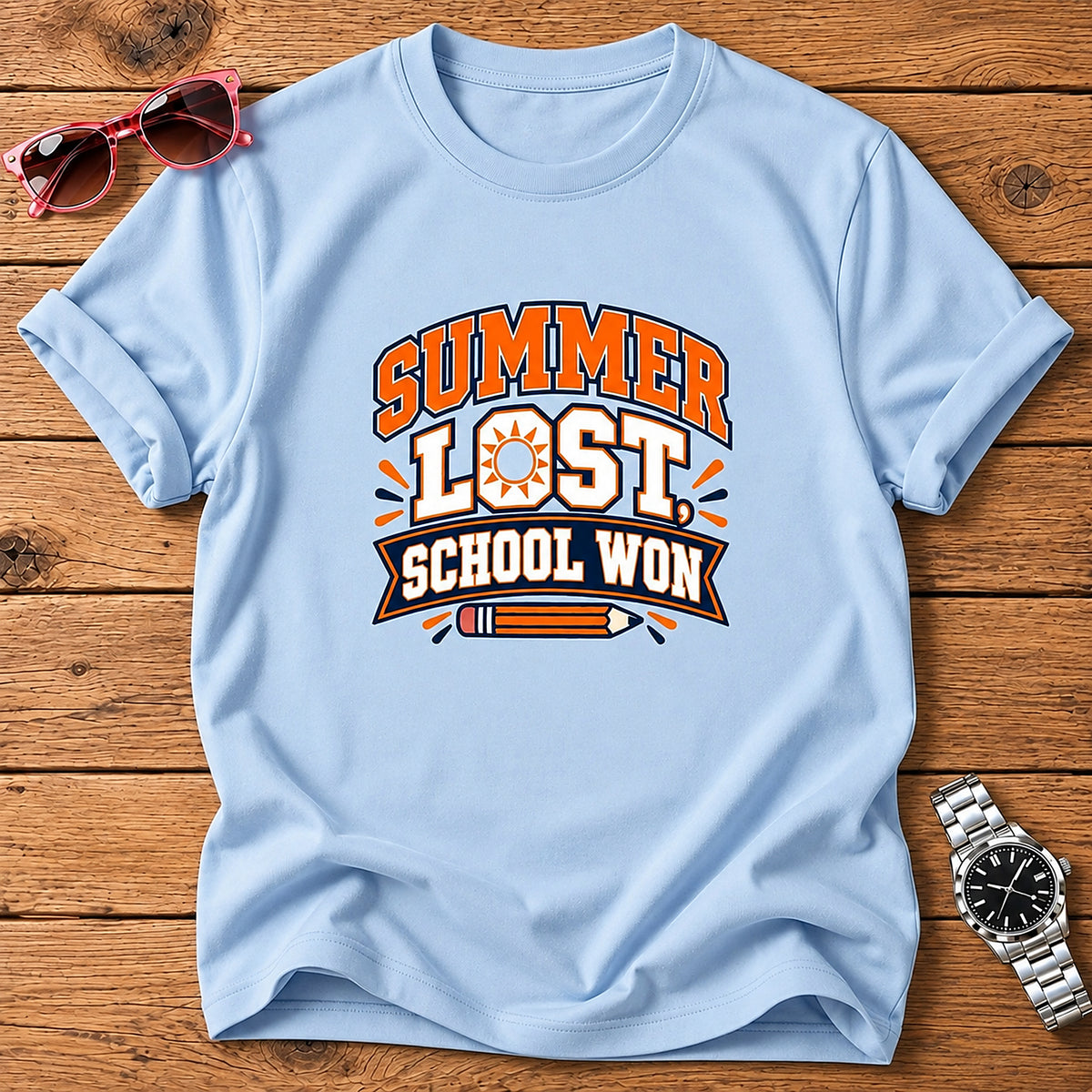 Summer Lost, School Won T-Shirt - Light Blue