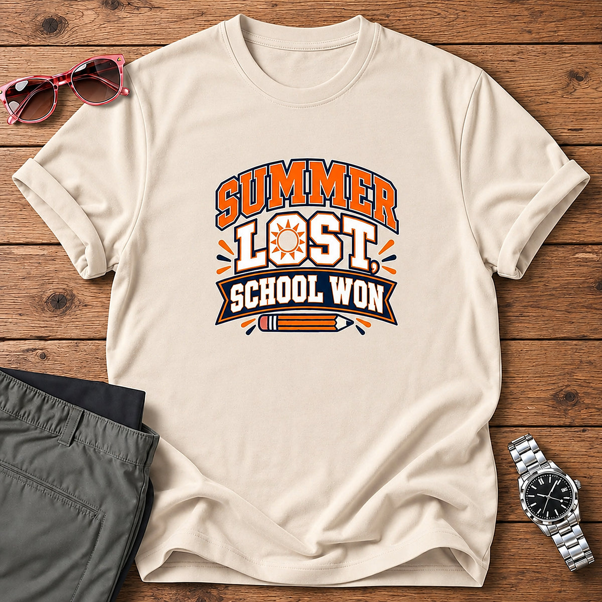 Summer Lost, School Won T-Shirt - Natural